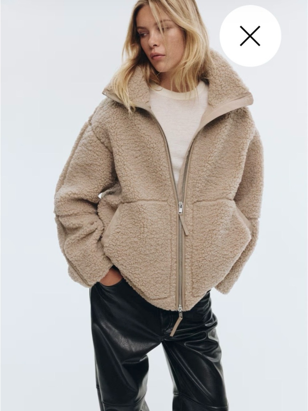 H&M size XL Beige Loose-Fit Teddy Fleece Jacket Coat